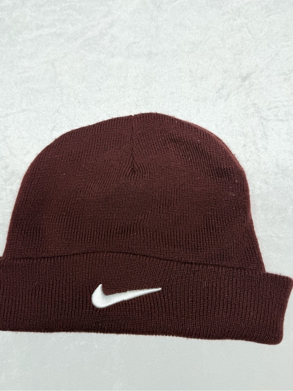 Nike Maroon Knit Beanie with White Swoosh